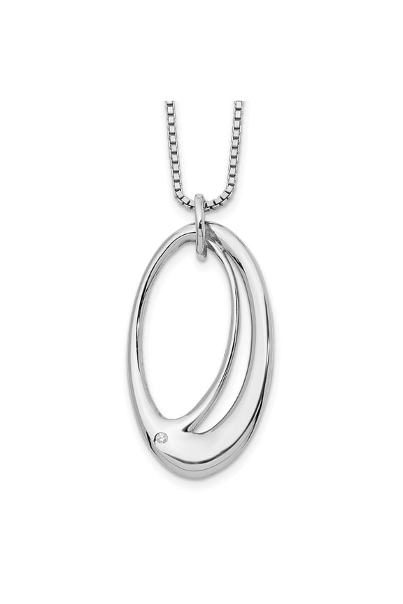 925 Sterling Silver Box Necklace with Pendants Chain White Ice 18 Inch Open Oval Diamond 2 Extender 20 19 mm