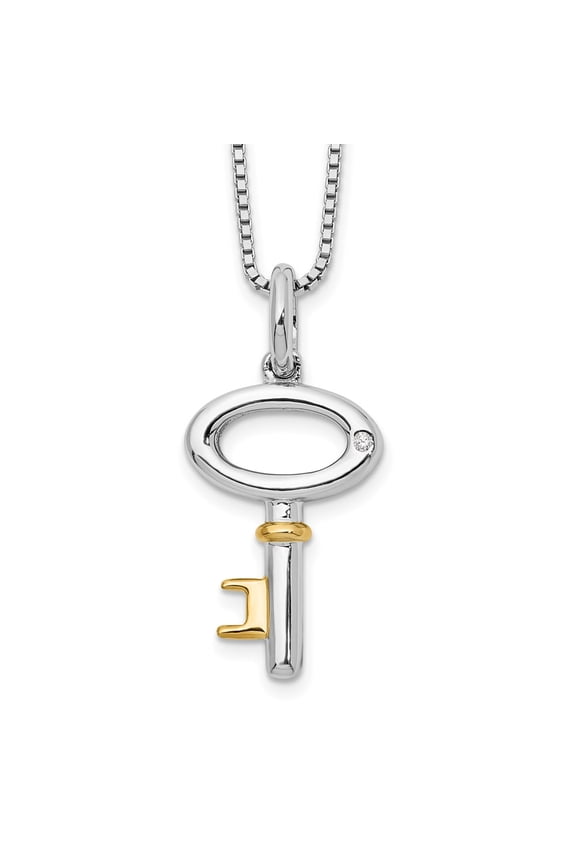 925 Sterling Silver Box Themed Necklace Chain White Ice Gold-tone 18 Inch Diamond Key with 2 Extender 20 13 mm