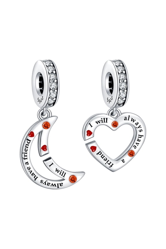 925 Sterling Silver Bracelet Charm New Friendship Heart Moon Shape Dangle Charm