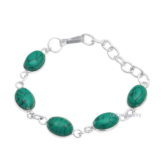 925 Sterling Silver Bracelet For Womens & Girls, Genuine Turquoise Bracelet Gemstone Unique Handcrafted Bracelet For Her or Him