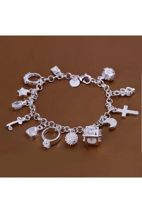 925 Sterling Silver Bracelet Good Luck Cross 8 Inches 3MM Lobster L48