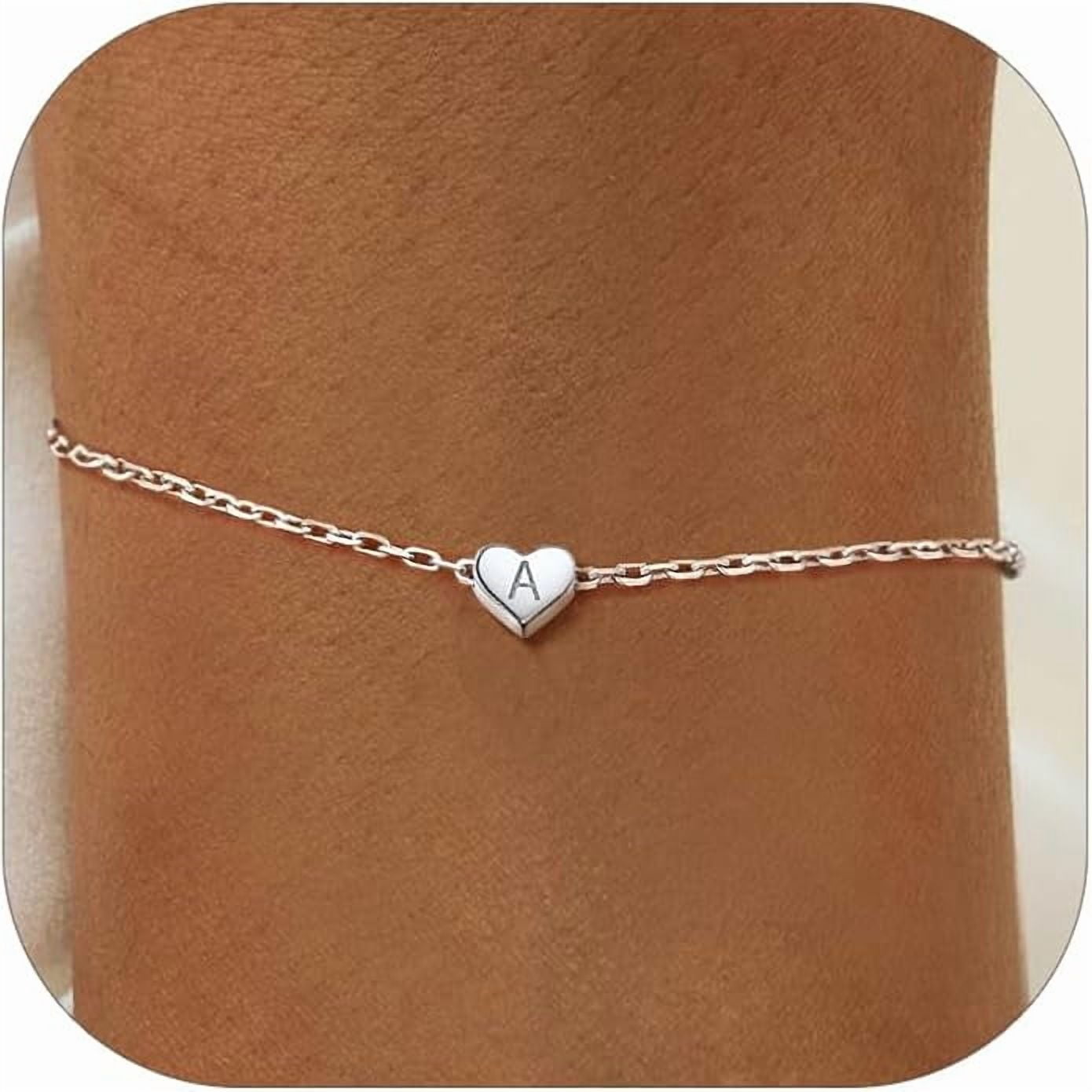 925 Sterling Silver Bracelet for Women with Initial Heart Charm - Letter A