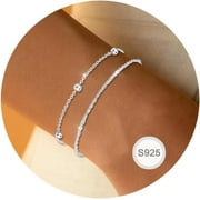 MOXUNLXJ 925 Sterling Silver Bracelets for Women Teens Layered Silver Dainty Bracelets Set Trendy Stackable Small Waist Bracelet Minimalist Silver Jewelry Gift for Women