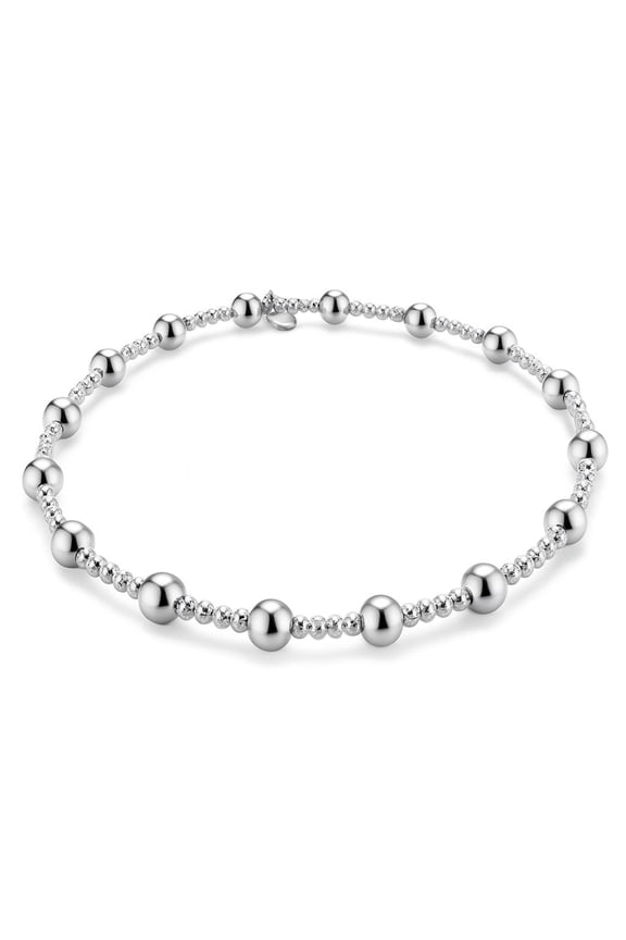 Sterling Silver Bracelets for Women - Exudes Beauty And Elegance - Stretch Beaded Charm Bracelet 925 Silver Bangles Jewelry Great For Birthday Christmas Gifts for Women - 7.5 Inches