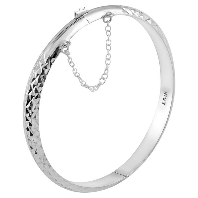 925 Sterling Silver Bracelets For Women Checkered Diamond Cut Bangles Cuff Jewelry Cute Women 7" Birthday Christmas Gifts
