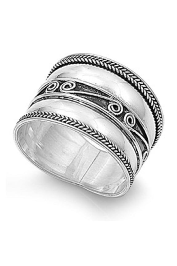 925 Sterling Silver Braid Edges Op Art Artisan Bali Ring Size 9