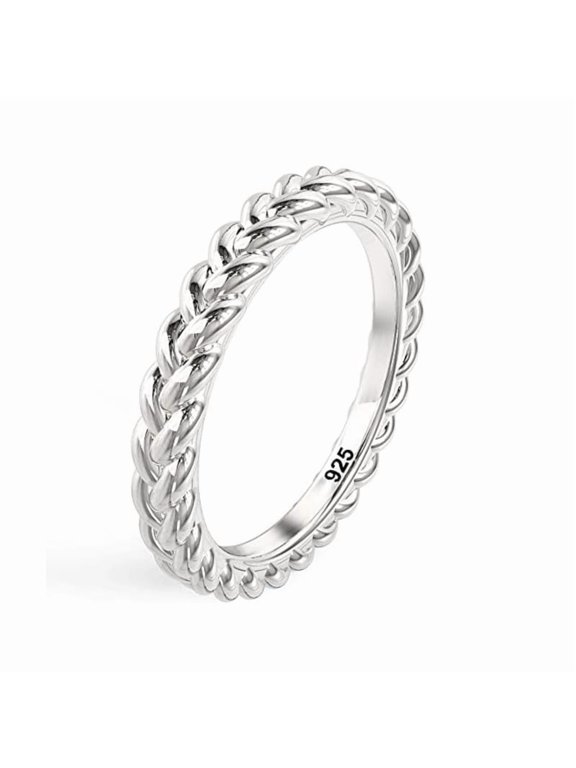 925 Sterling Silver Braid Style Eternity Band Stackable Ring, Women Vintage Inspired Stacking Ring