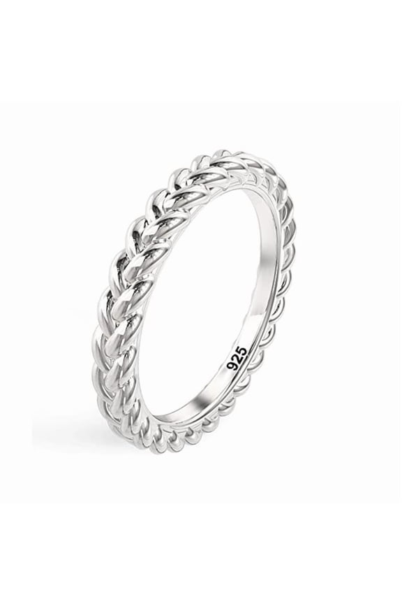 925 Sterling Silver Braid Style Eternity Band Stackable Ring, Women Vintage Inspired Stacking Ring
