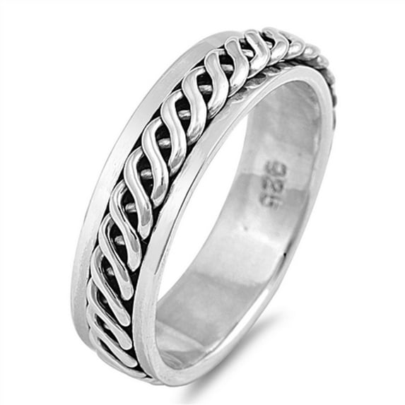925 Sterling Silver Braided Spinner Ring Size 13