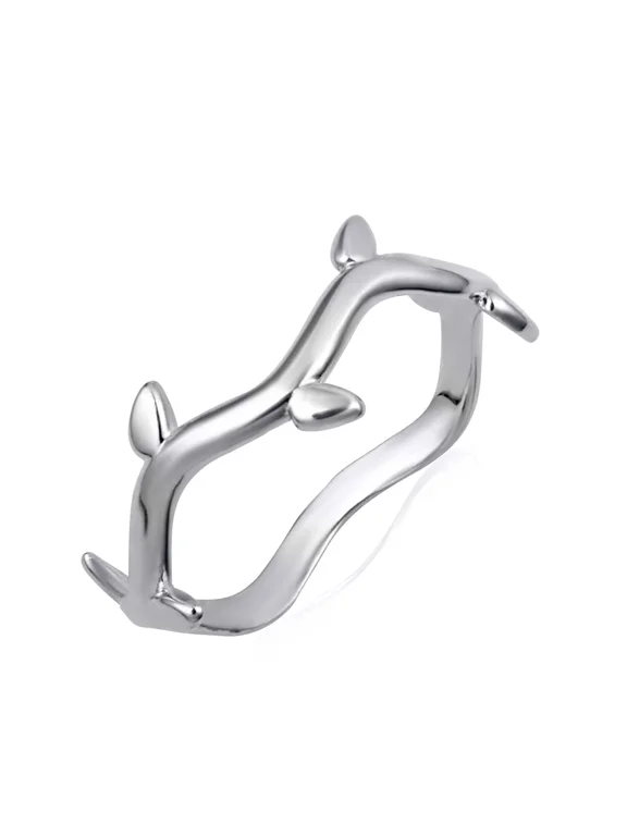925 Sterling Silver Branch Twig Leaves Band Ring (Size 9)