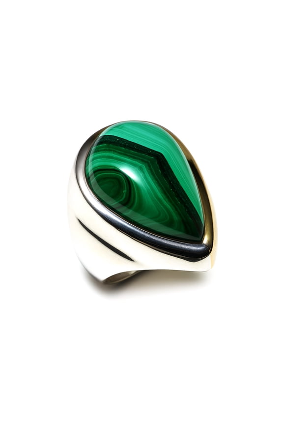 925 Sterling Silver & Brass Handmade Fusion Cocktail Ring For Women & Men Fashion Modern Designer Genuine Malachite Gemstone Beautiful Finger Ring Jewelry By Artisans, UK ring size: N1/2