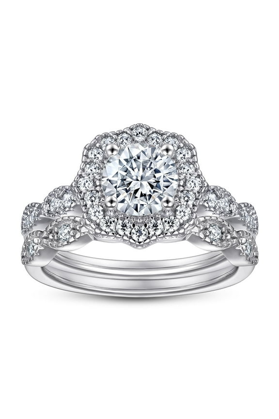 925 Sterling Silver Bridal Ring Sets, 0.8CT Cushion CZ Engagement Vintage Promise Rings Curved Wedding Bands for Women,