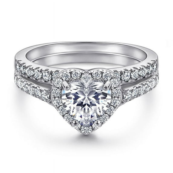 925 Sterling Silver Bridal Ring Sets， 1CT Heart Cut CZ Engagement Vintage Promise Rings Curved Wedding Bands for Women,