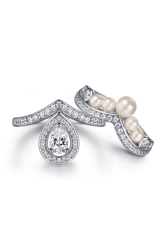 925 Sterling Silver Bridal Ring Sets Teardrop CZ Engagement Vintage Pear Promise Rings Pearl V Wedding Bands for Women