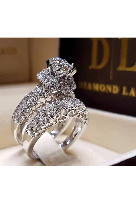 925 Sterling Silver Bridal Rings Sets AAA Cubic Zirconia  Full Diamond Engagements Rings Wedding 2 Pcs Promise Anniversary White Gold Rings for Women Size 7