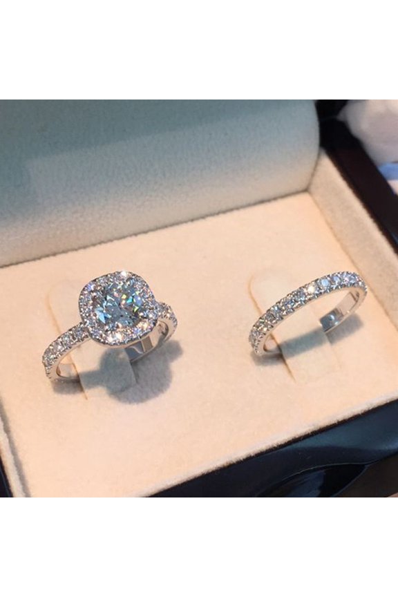 925 Sterling Silver Bride Wedding Engagement Ring Set