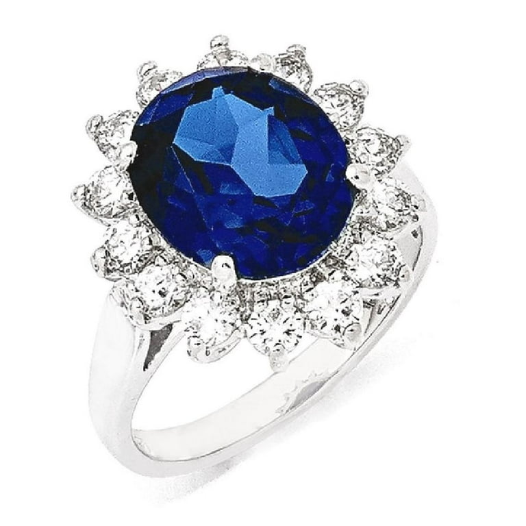 Sterling Silver Created Blue Spinel And CZ Halo Ring Sterling Silver Created Blue Spinel And CZ Halo Ring