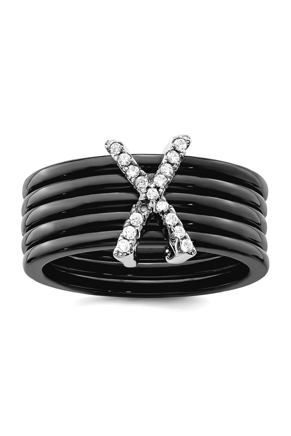 925 Sterling Silver Brilliant Embers Rhodium Plated Cubic Zirconia Ceramic Bands X Ring Size 6 Ring for Women and Men