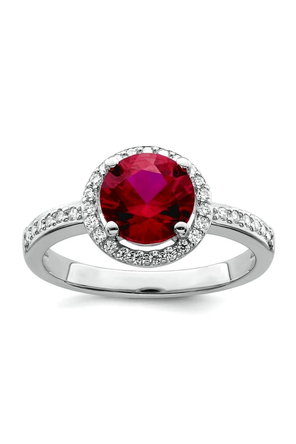 925 Sterling Silver Brilliant Embers Rhodium Plated Cubic Zirconia Red Corundum Ring Size 8 Ring for Women