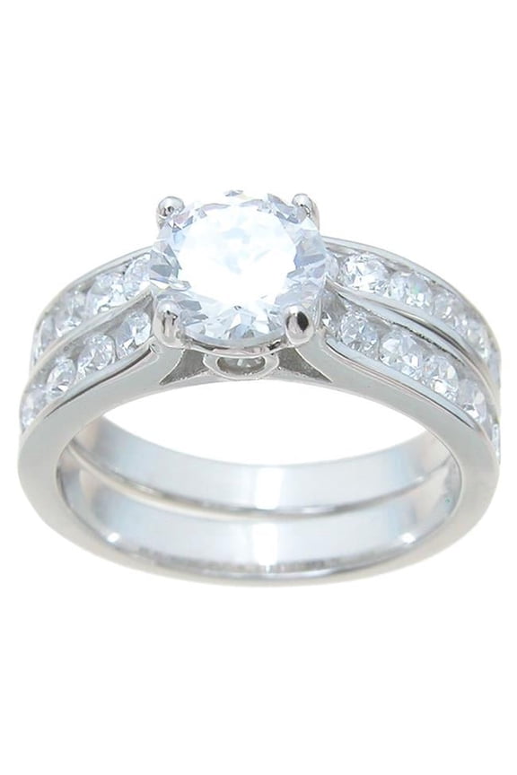 925 Sterling Silver Brilliant Engagement Ring Set - Size 5