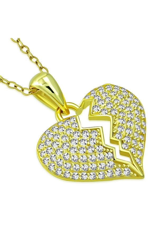 925 Sterling Silver Broken Heart CZ Pendant Necklace