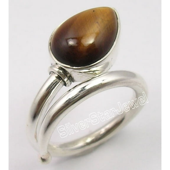 925 Sterling Silver Brown Drop Tiger's Eye Unisex Latest Style Ring Size 9