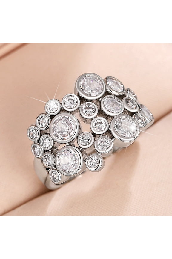 925 Sterling Silver Bubble Circle Geometric  Ring Moissanite Small Circle Eternity Ring, Round Emerald Cut Color Lab Created Diamond Sterling Silver Wedding Band Ring for Women Size 7