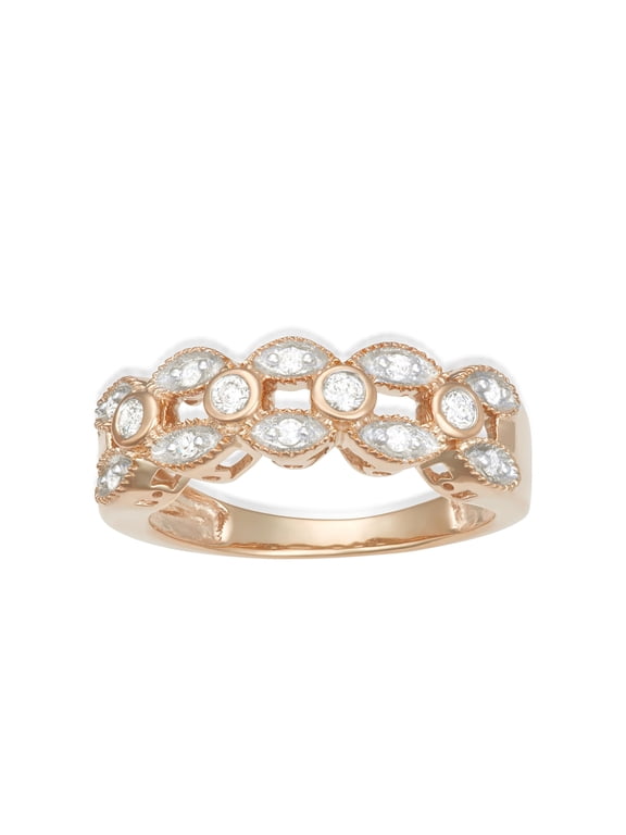 925 Sterling Silver Bubble Design Ring for Women with 0.25 Carat TW Natural Diamond Accents, Rose Gold Plated , H-I Color I1-I2 Clarity (Size- 9)