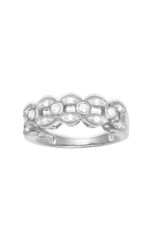 925 Sterling Silver Bubble Design Ring for Women with 0.25 Carat TW Natural Diamond Accents, White Gold Plated, H-I Color I1-I2 Clarity (Size- 5)