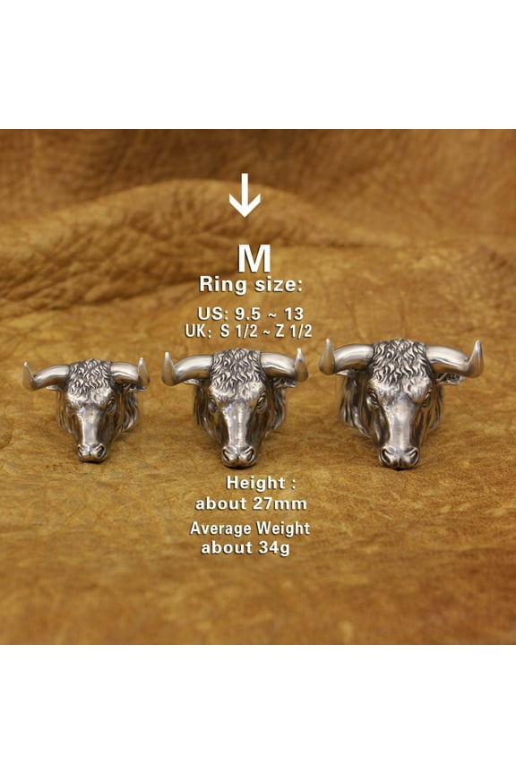925 Sterling Silver Buffalo Ring Biker Punk Wild ox Ring Punk Jewelry TA394 Middle Model US Size 13