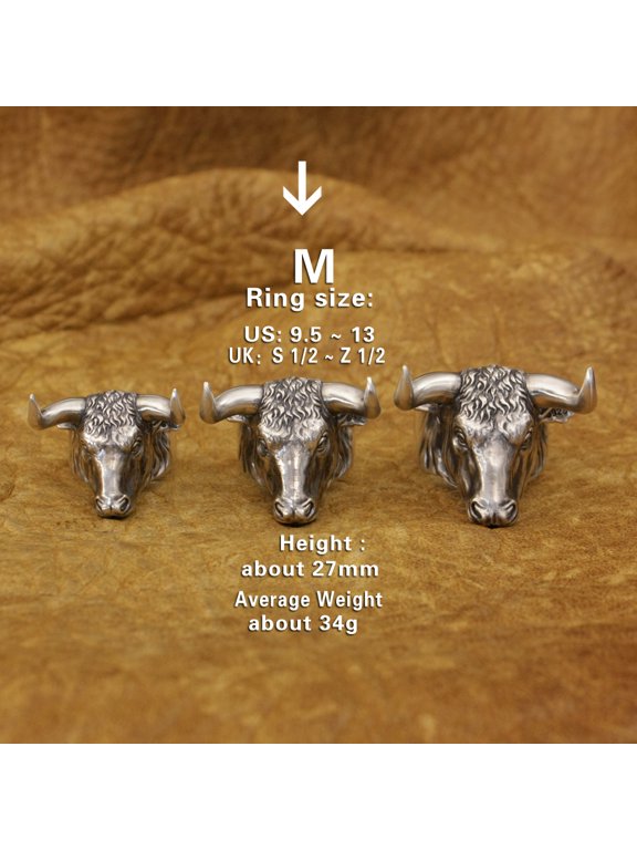925 Sterling Silver Buffalo Ring Biker Punk Wild ox Ring Punk Jewelry TA394 Middle Model US Size 9.5