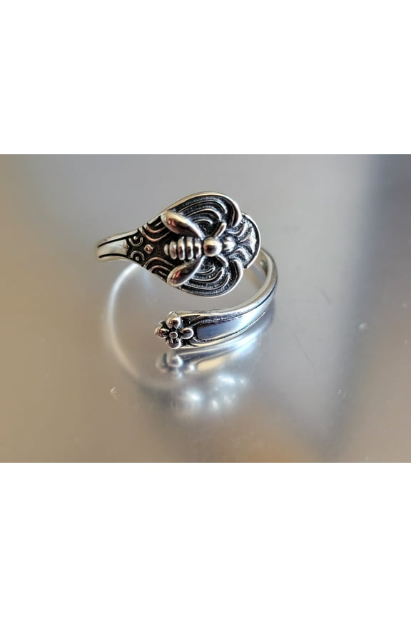 925 Sterling Silver Bumble Bee Spoon Ring Antique Silver Garden Insect Boho Band by MDream Size 9