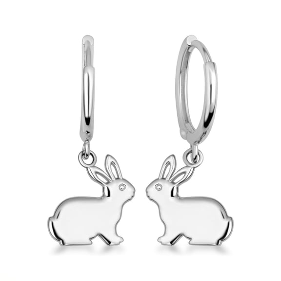 .925 Sterling Silver Bunny Rabbit Drop Huggie Hoop Earrings