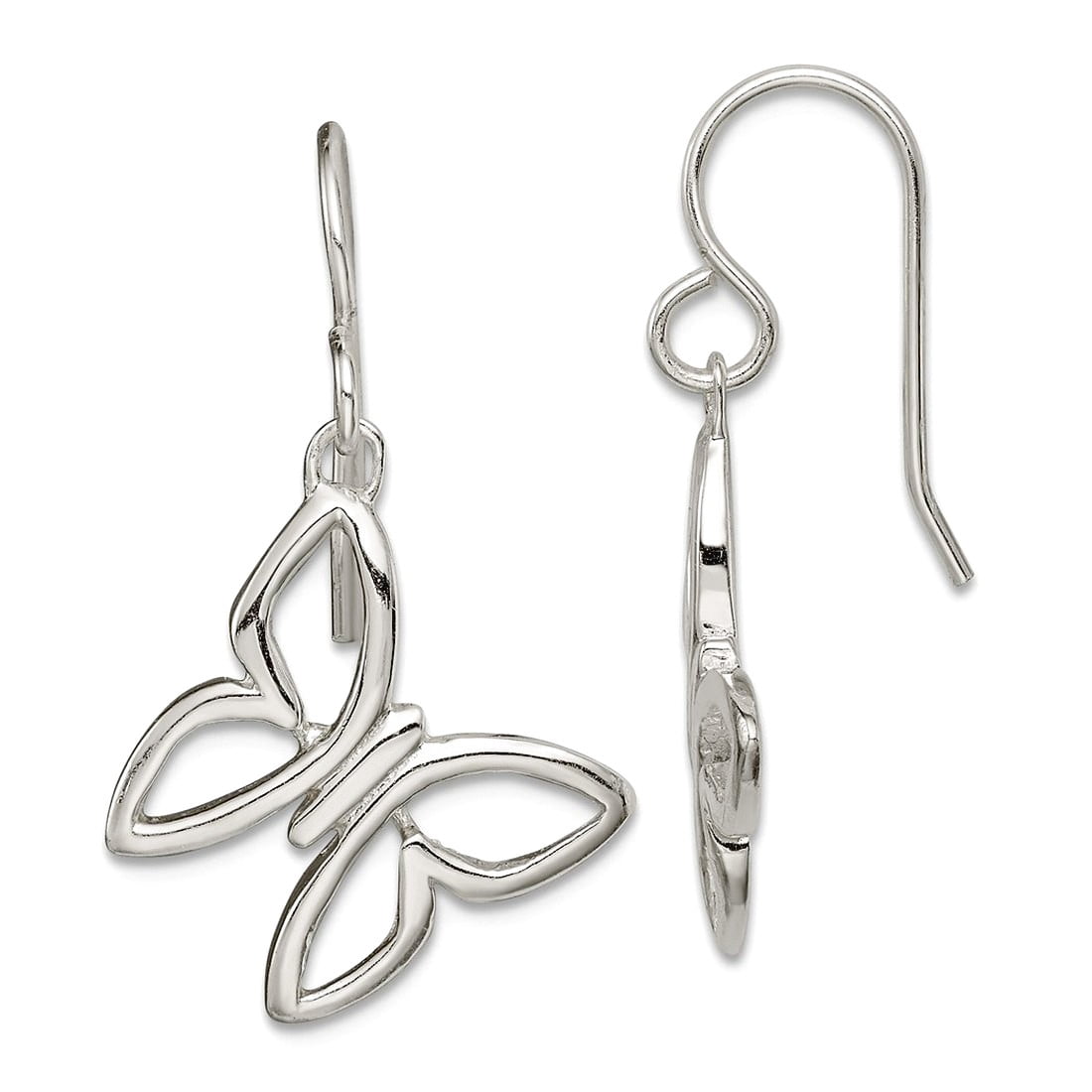 925 Sterling Silver Butterfly Angel Wings Shepherd Hook Long Drop Dangle Earrings 29.84x17.62mm Wide Dangle Earring for