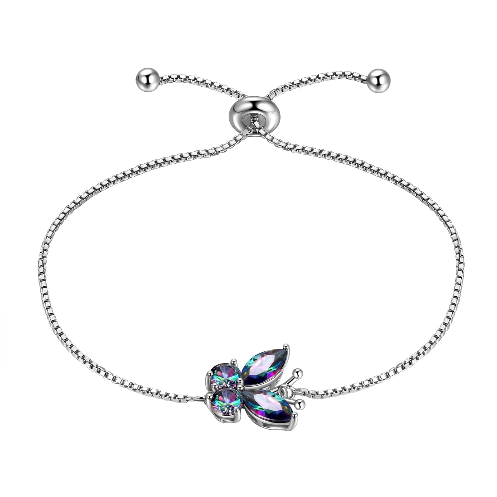 Juwaliy Rainbow Mystic Topaz Bracelets 925 Sterling Silver Butterfly Bracelet Crystal Jewelry Women Christmas Valentines Mothers Day Gift for Her/Wife