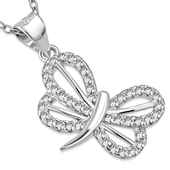 Sterling Silver Butterfly CZ Pendant Necklace