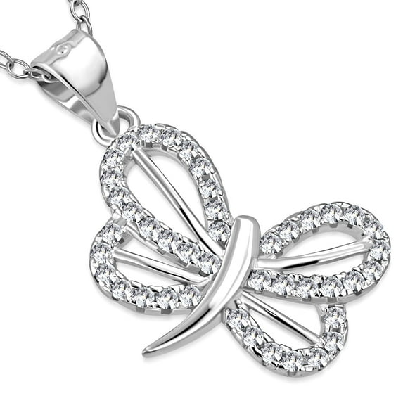 Sterling Silver Butterfly CZ Pendant Necklace