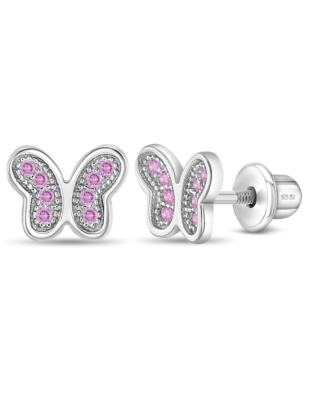 925 Sterling Silver Butterfly CZ Screw Back Earrings for Toddlers