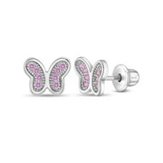 IN SEASON JEWELRY 925 Sterling Silver Butterfly CZ Screw Back Earrings for Toddlers Young Girls