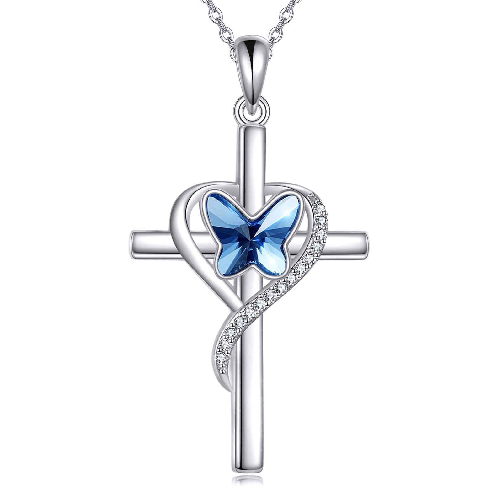 925 Sterling Silver Butterfly Cross Necklace for Women