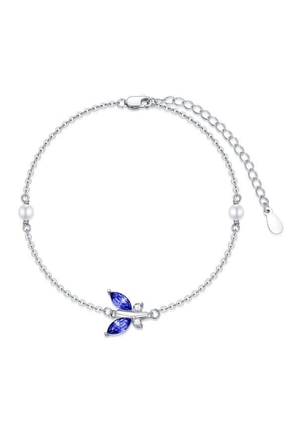 925 Sterling Silver Butterfly Link Adjustable Bracelet with Sapphire Blue September Birthstone Crystal from Austria