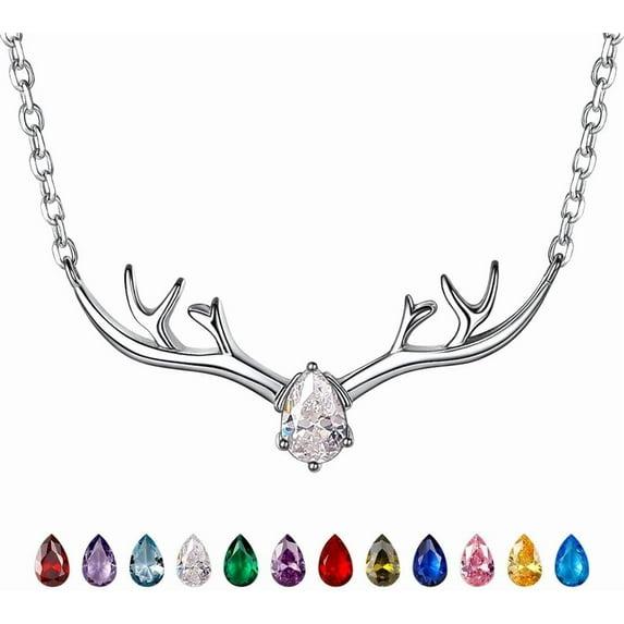 925 Sterling Silver Butterfly Necklace/Antler Deer Necklace,Adjustable Silver Birthstone Necklace for Women,Birthstone Jewelry Gift for Her