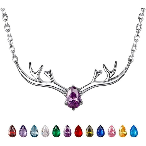 925 Sterling Silver Butterfly Necklace/Antler Deer Necklace,Adjustable Silver Birthstone Necklace for Women,Birthstone Jewelry Gift for Her
