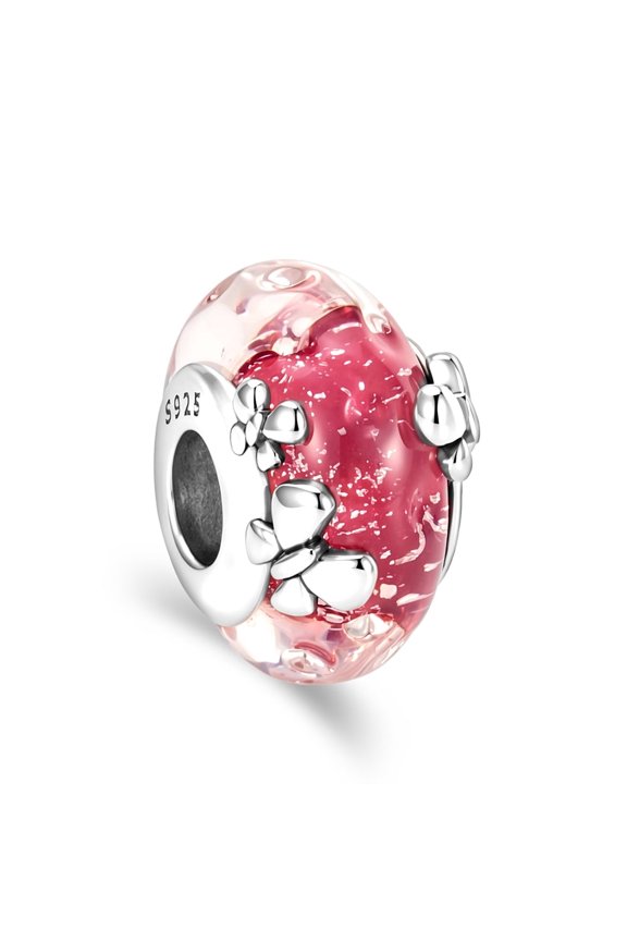 925 Sterling Silver Butterfly Pink Murano Glass Charm For Bracelets & Bangle Pendant Jewelry