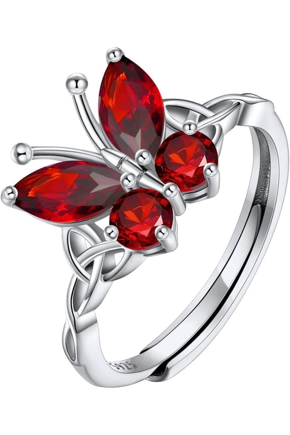 925 Sterling Silver Butterfly Ring,Adjustable Silver Birthstone Rings for Women,Dainty Butterfly Stackable Rings Gifts for Her