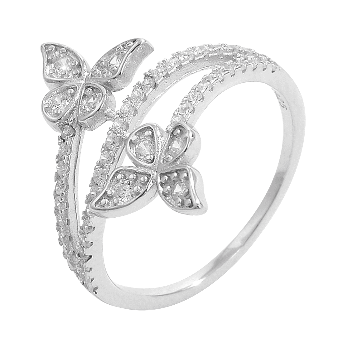 925 Sterling Silver Butterfly Ring for Women, Double Band Pavé Engagement Ring with Cubic Zirconia, Anniversary Wedding Jewelry with Drawer Style Box - Size 8