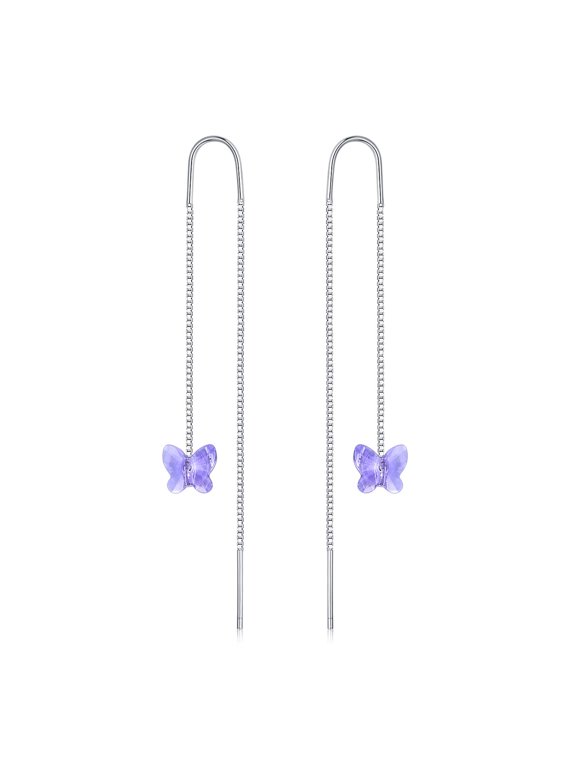 925 Sterling Silver Butterfly Threader Earrings Tassel Long Chains Ear Line Dangle Drop Earrings for Women, Made with Austrian Crystals