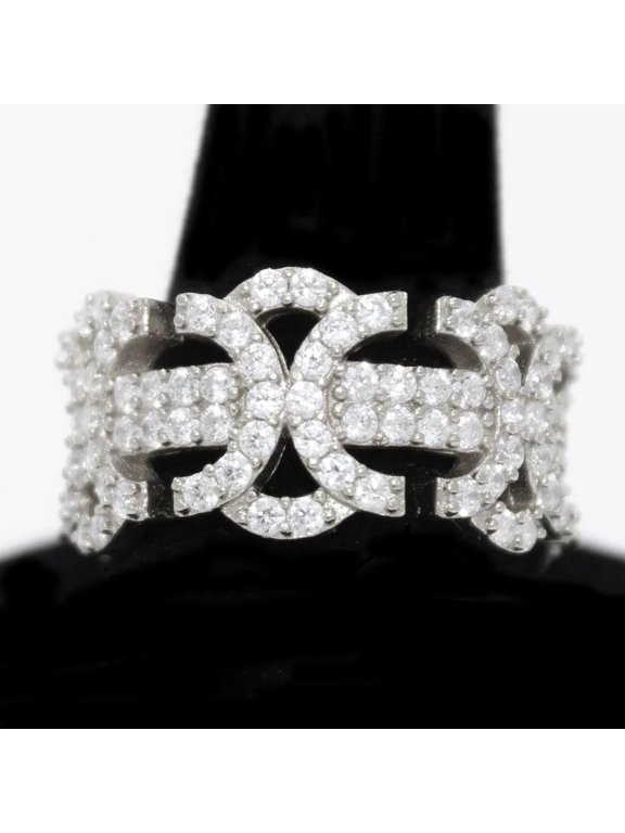 .925 Sterling Silver Byzantine CZ Hip Hop Bling Ring
