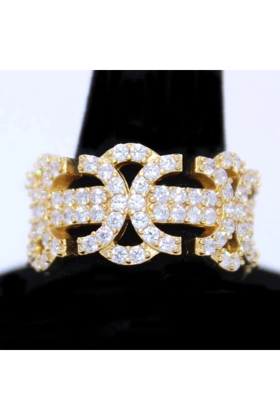 .925 Sterling Silver Byzantine CZ Hip Hop Bling Ring
