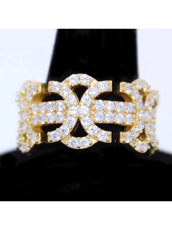 .925 Sterling Silver Byzantine CZ Hip Hop Bling Ring